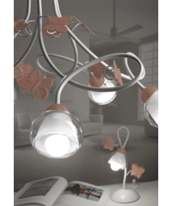 LAMPADARIO 5 LUCI "BUTTERLY" BIANCO E ROSA, E14